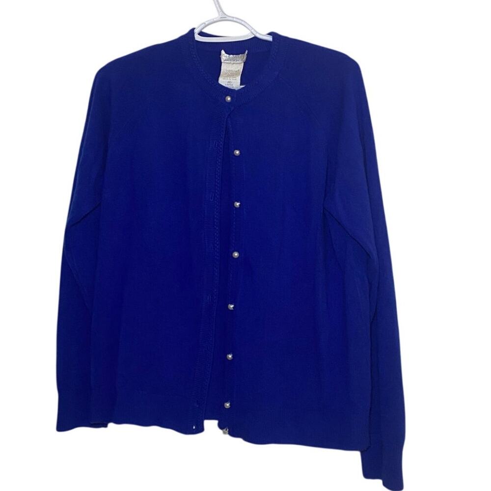 X152 Designers Original Size Large Royal Blue Cardigan Layer Work Career Sweater